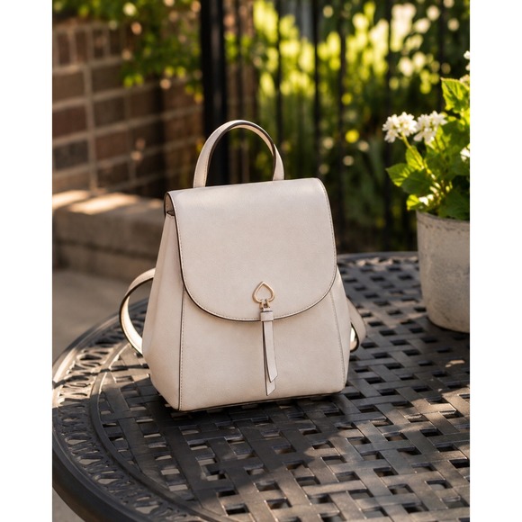 kate spade Handbags - Kate Spade Cream Leather Adel Flap Backpack Designer Bag Luxury Travel  Neutral